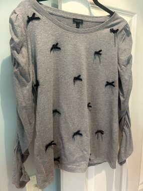 Talbots Gray Long Sleeve Top with Black Bow Accents